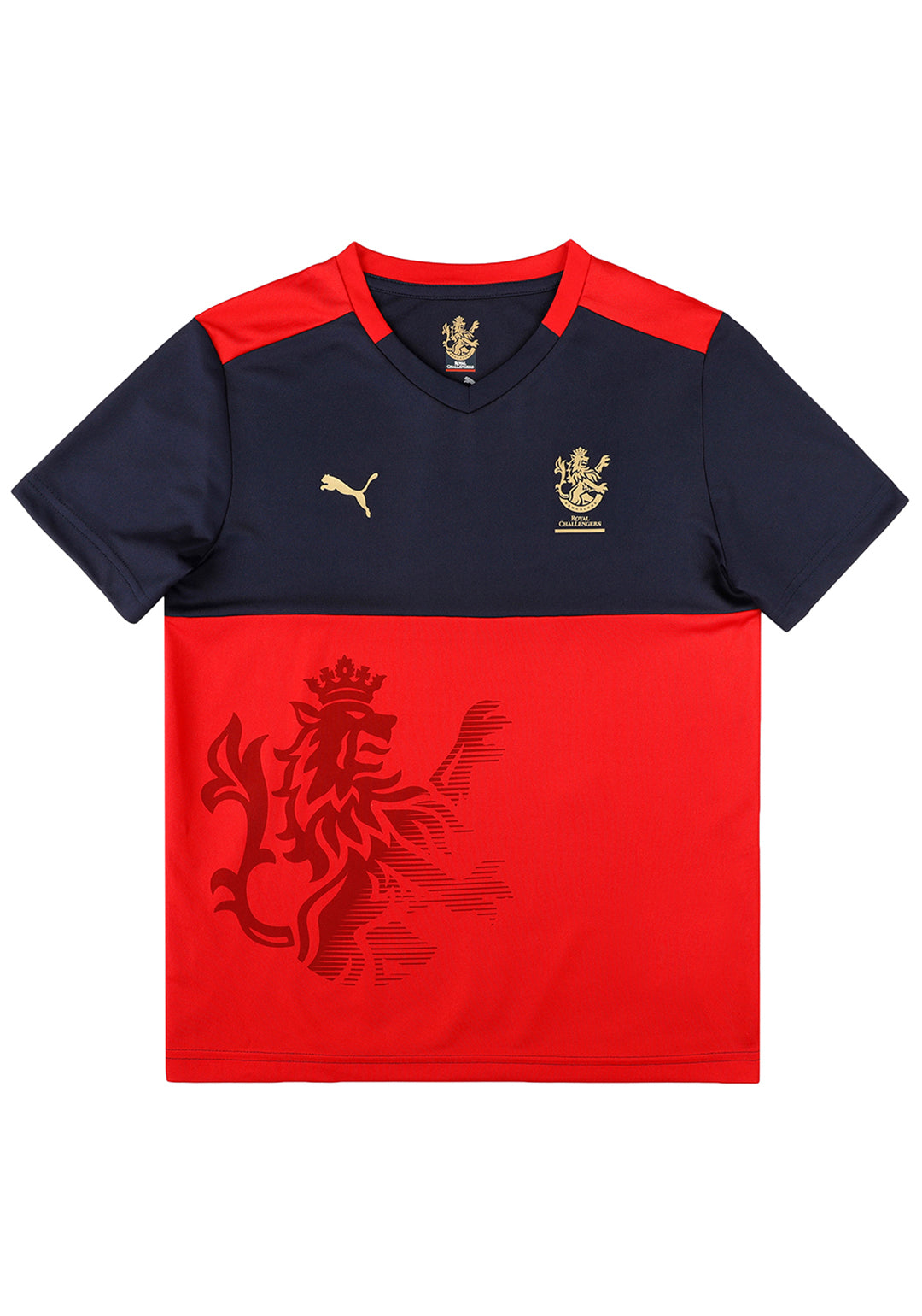 Puma X RCB Boys Navy Blue and Red Half Sleeves Official 2023 Take Down Jersey (1)