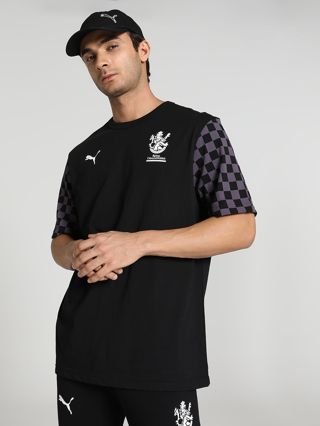 Puma X RCB Men Black and Grey Printed Half Sleeves Round Neck Cotton T-Shirt (1)