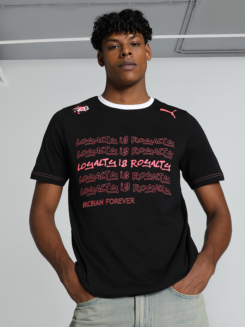 Men Black and Red Typography Printed Half Sleeves Round Neck Athleisure Cotton T-Shirt