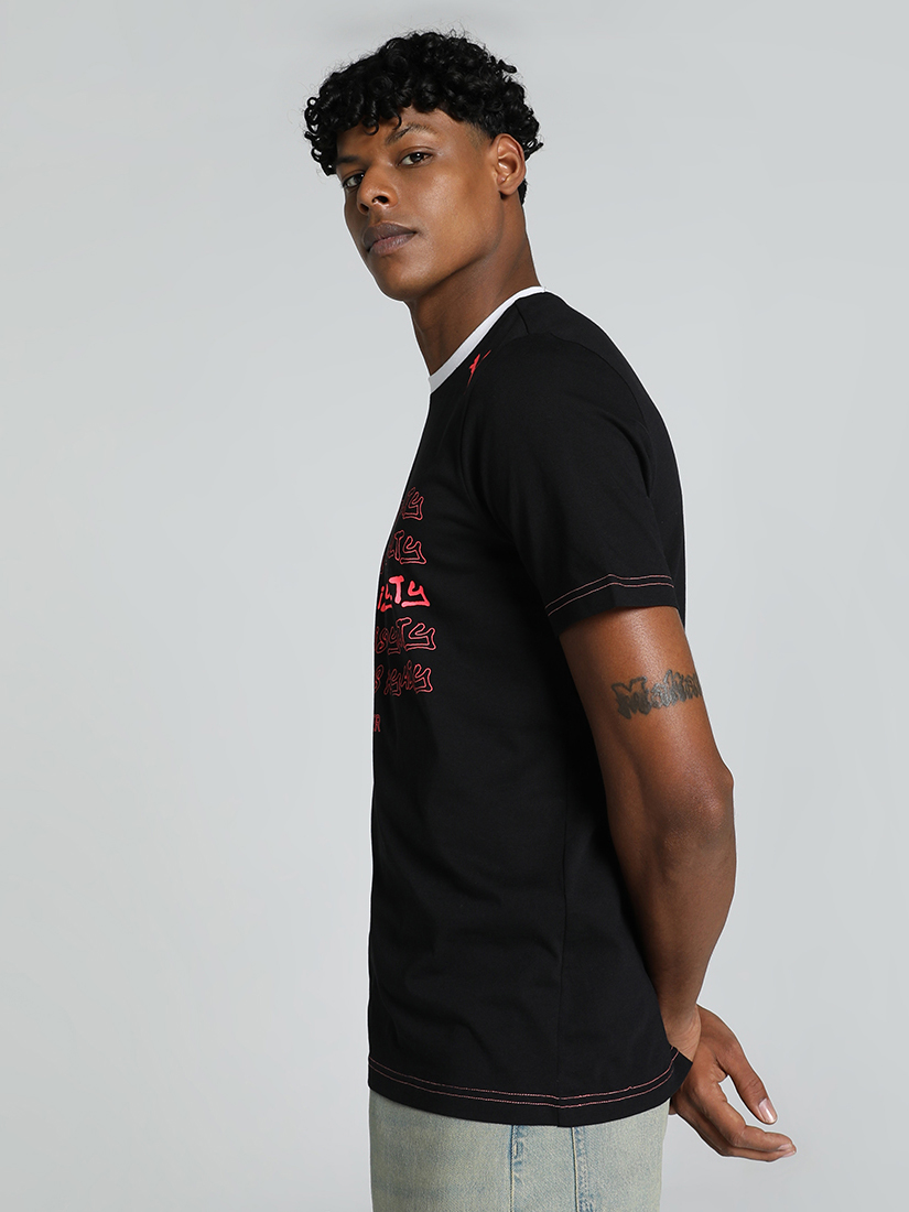 Puma X RCB Men Black and Red Typography Printed Half Sleeves Round Neck Athleisure Cotton T-Shirt (2)