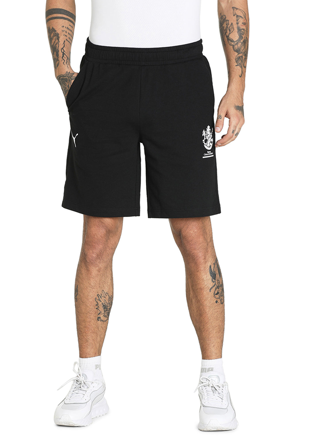 Puma X RCB Men Black Graphic Printed Mid-Rise Cotton Sports Shorts (1)