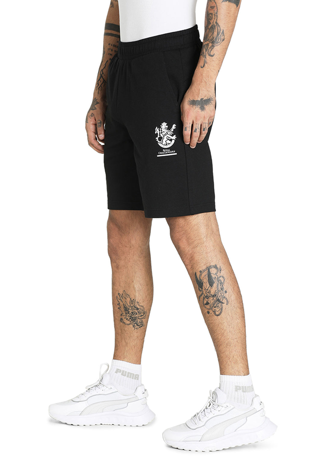 Puma X RCB Men Black Graphic Printed Mid-Rise Cotton Sports Shorts (2)