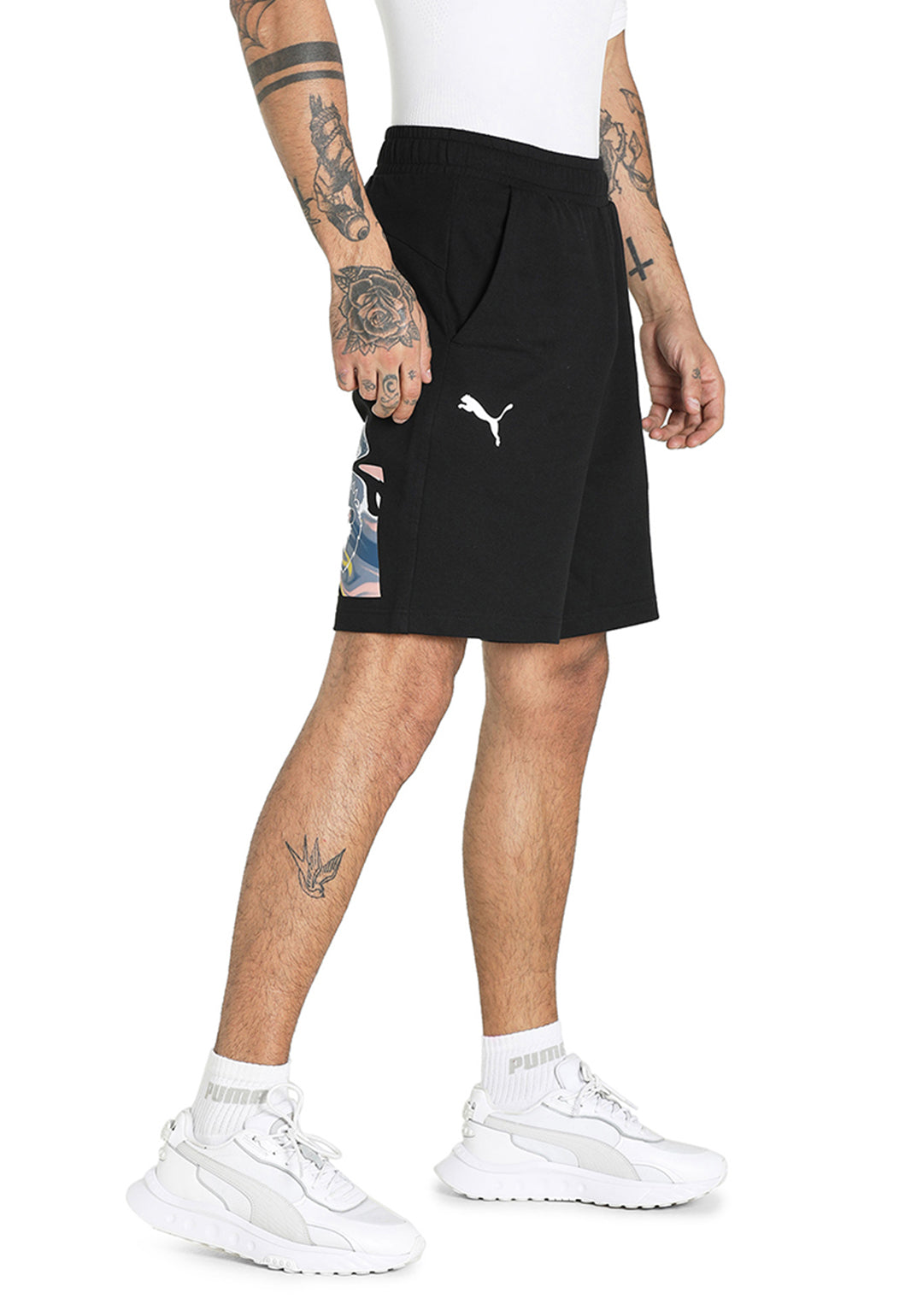 Puma X RCB Men Black Graphic Printed Mid-Rise Cotton Sports Shorts (3)