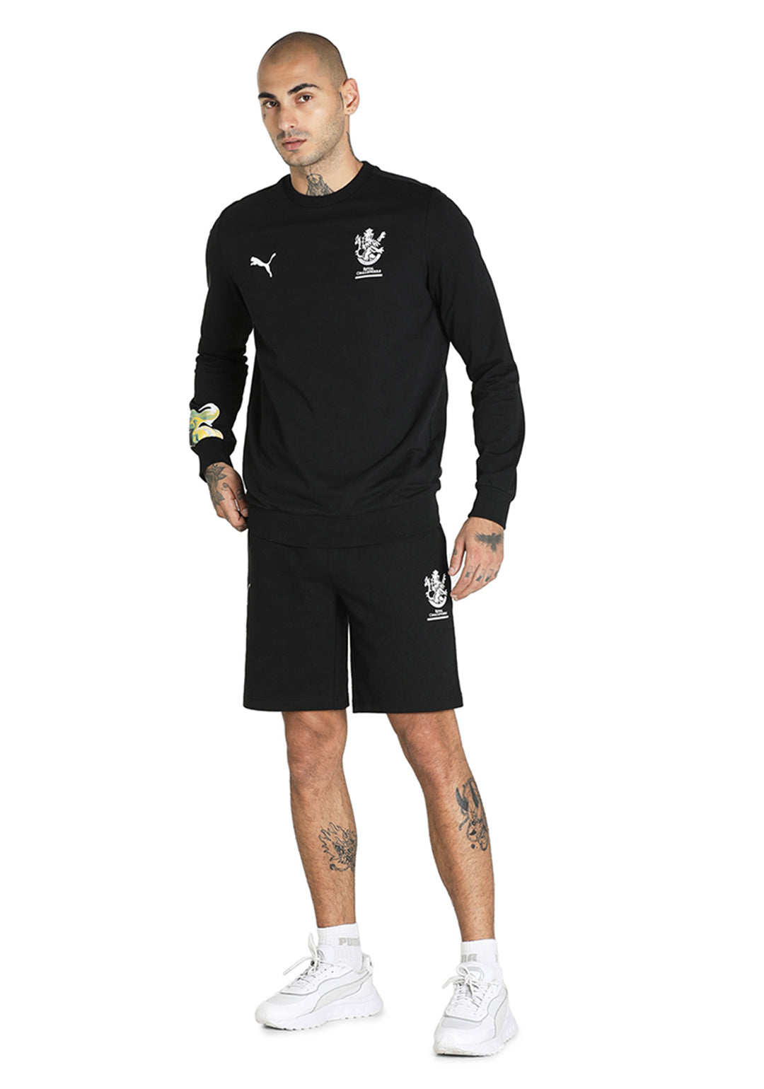 Puma X RCB Men Black Graphic Printed Mid-Rise Cotton Sports Shorts (5)