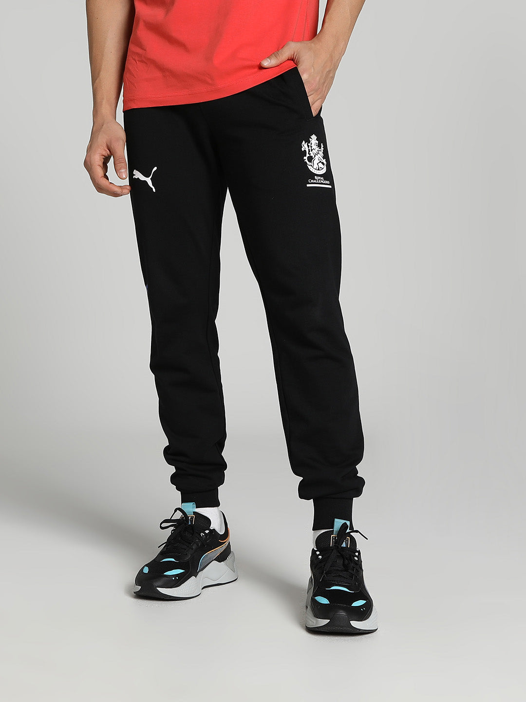 Puma X RCB Men Black Printed Mid-Rise Cotton Training Joggers (1)