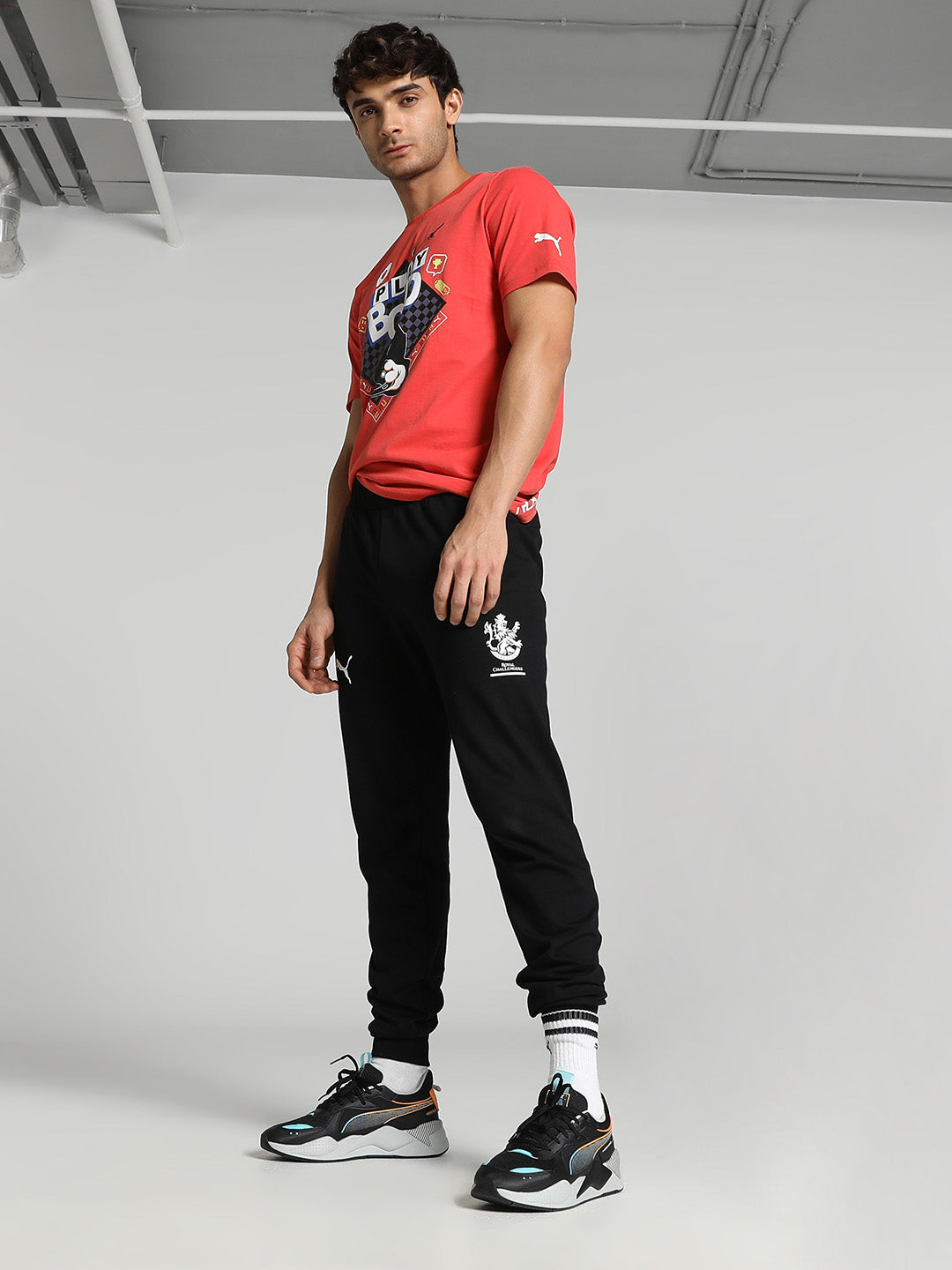 Puma X RCB Men Black Printed Mid-Rise Cotton Training Joggers (5)