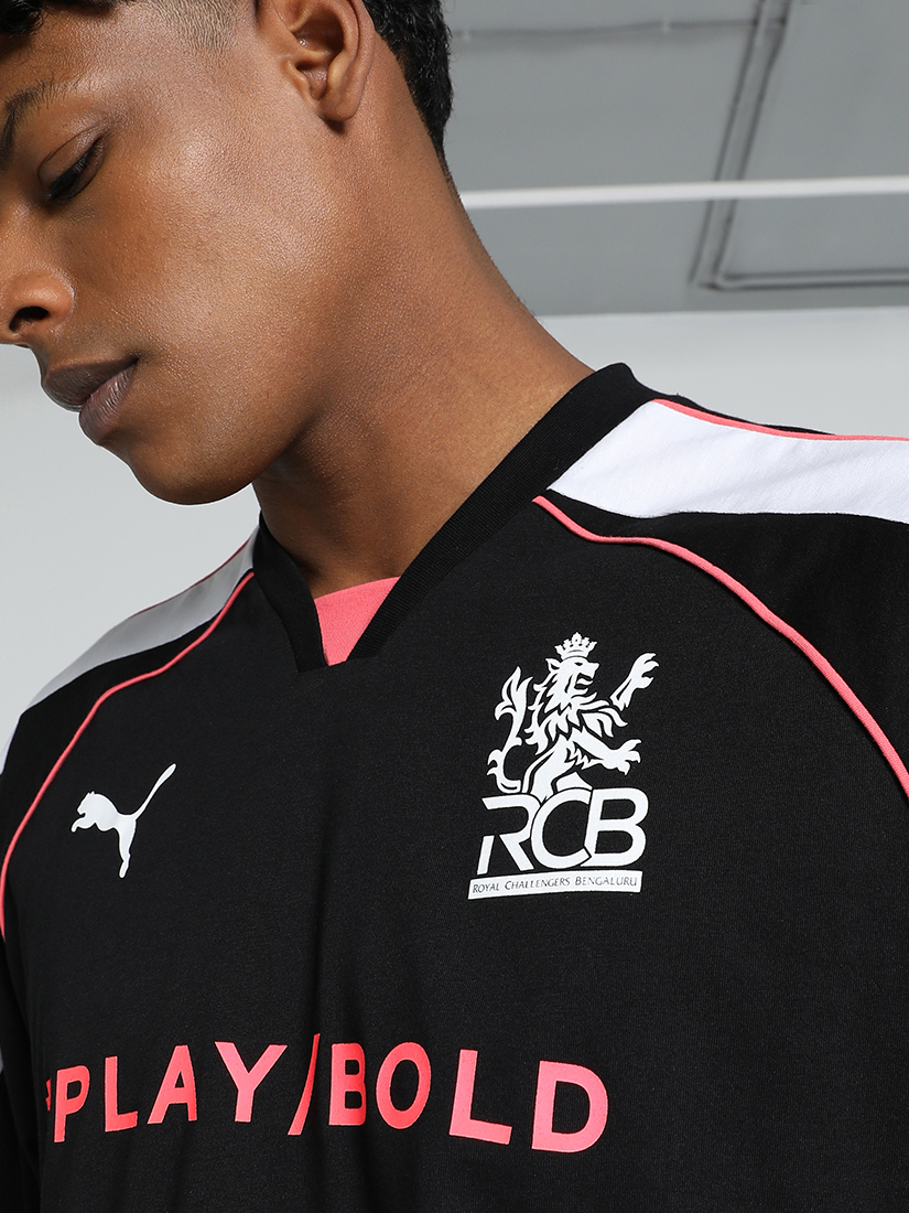 Puma X RCB Men Black Typography Printed Half Sleeves Round Neck Graphic Cotton T-Shirt (3)