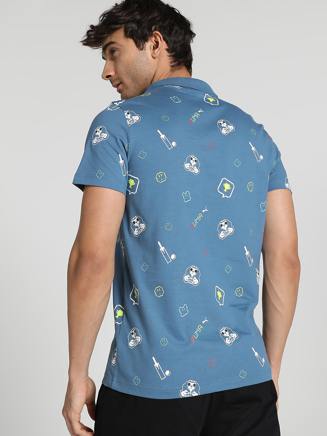 Puma X RCB Men Blue All Over Print Half Sleeves Polo Collar Cotton T-Shirt (4)