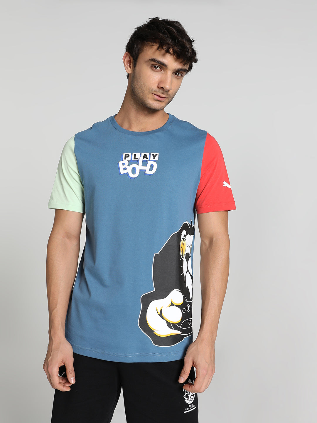 Men Blue Graphic Printed Half Sleeves Round Neck Cotton T-Shirt