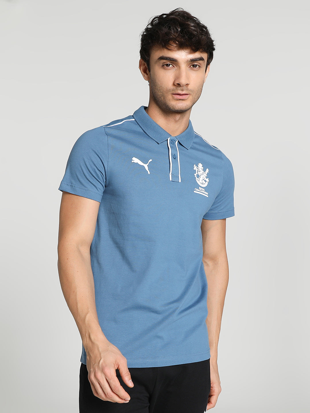 Puma X RCB Men Blue Printed Half Sleeves Polo Collar Cotton T-Shirt (1)