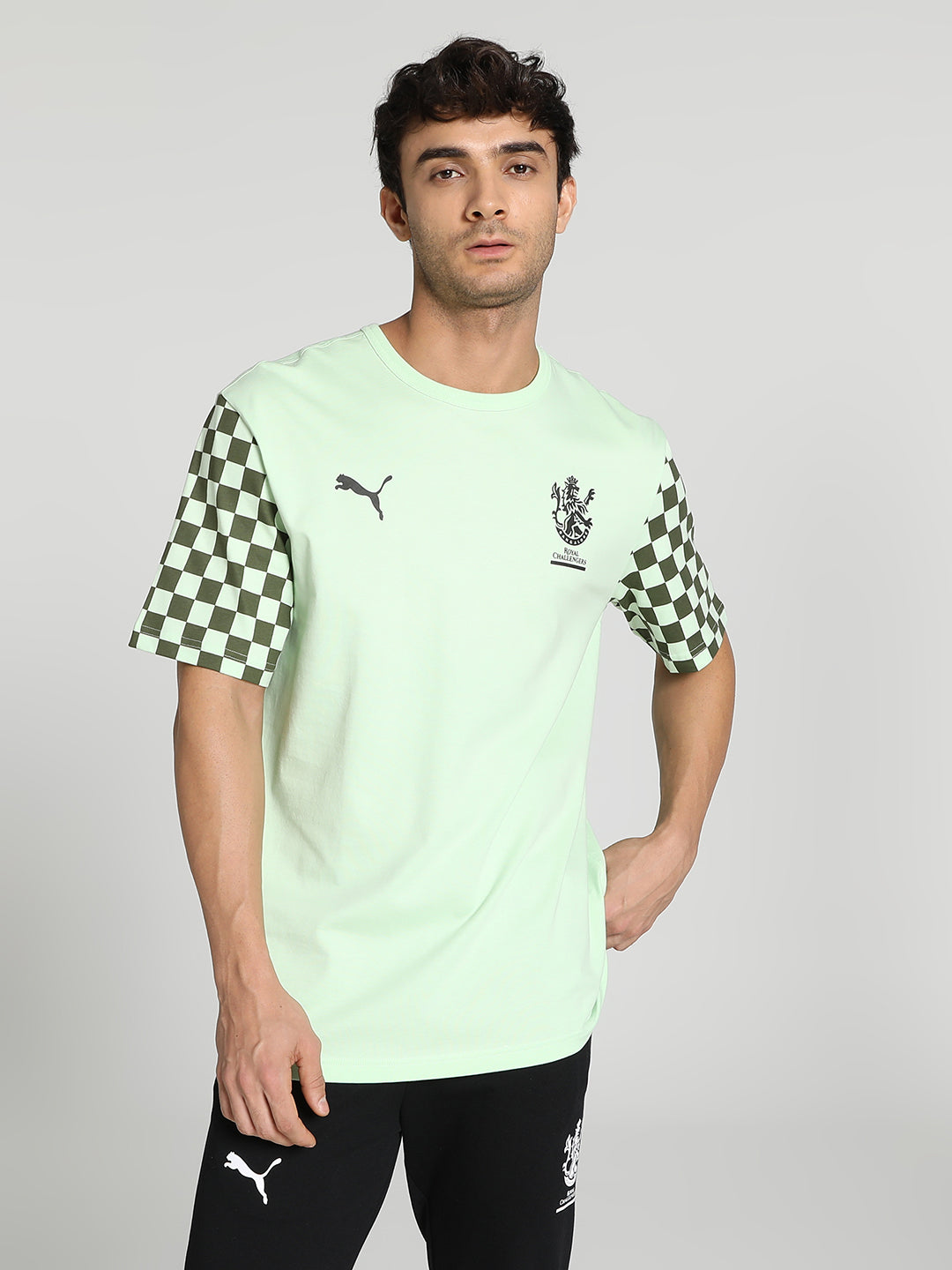 Puma X RCB Men Green and Black Printed Half Sleeves Round Neck Cotton T-Shirt (1)