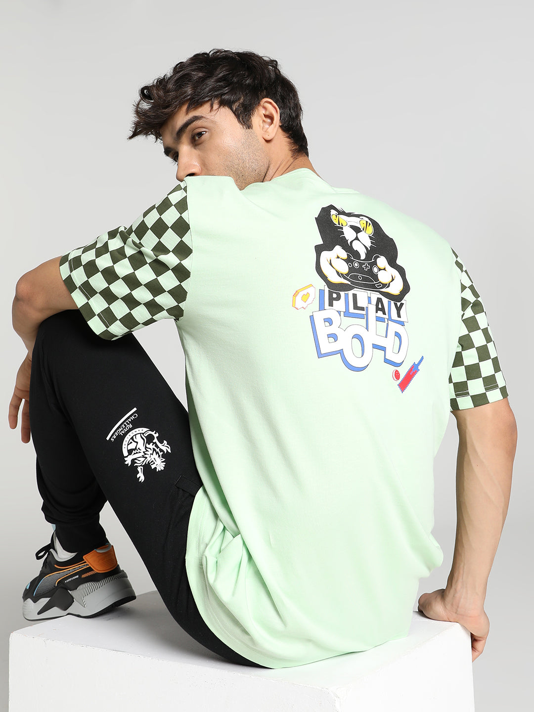 Puma X RCB Men Green and Black Printed Half Sleeves Round Neck Cotton T-Shirt (3)
