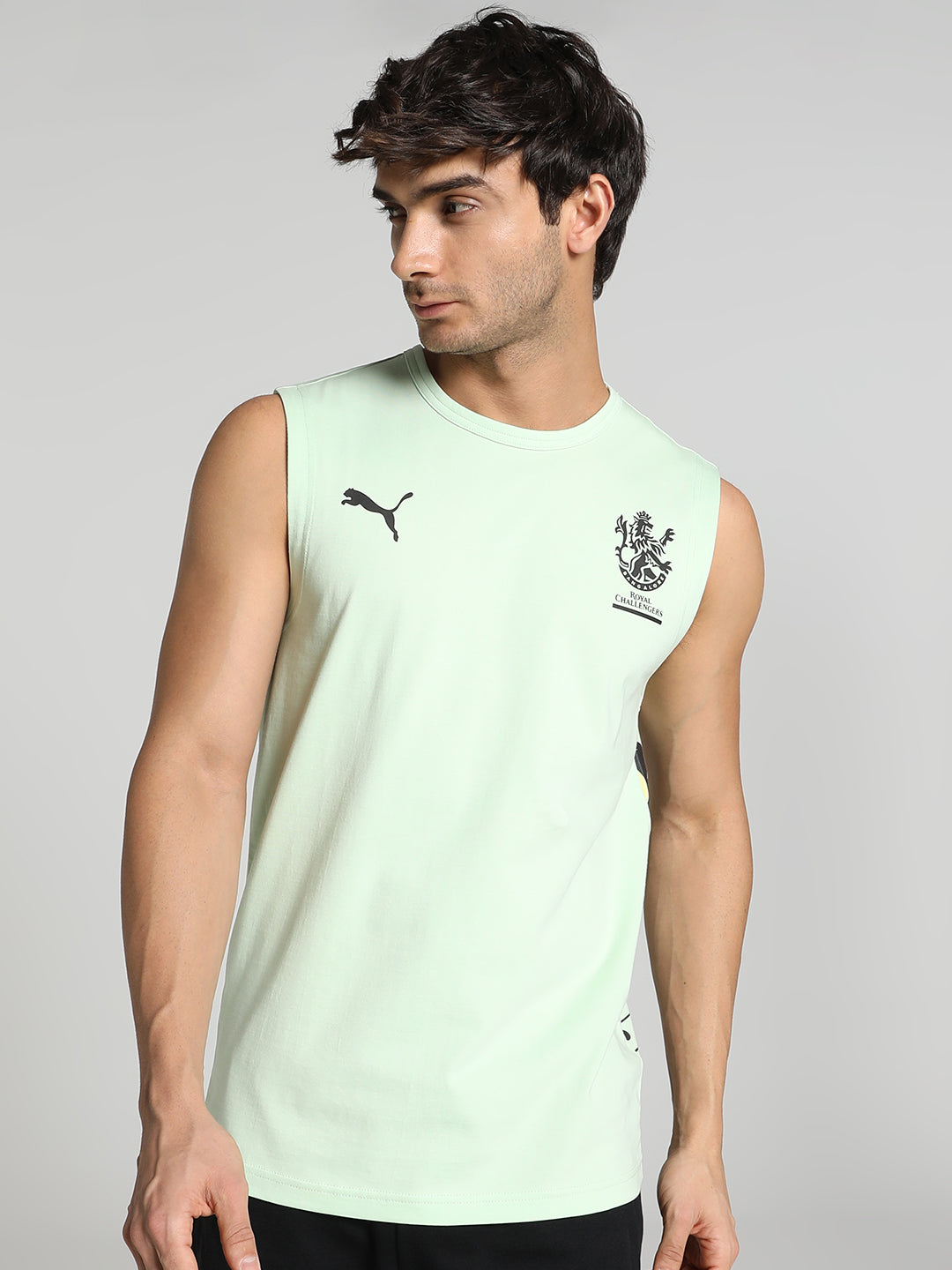 Puma X RCB Men Green Printed Sleeveless Round Neck Cotton Blend T-Shirt (1)