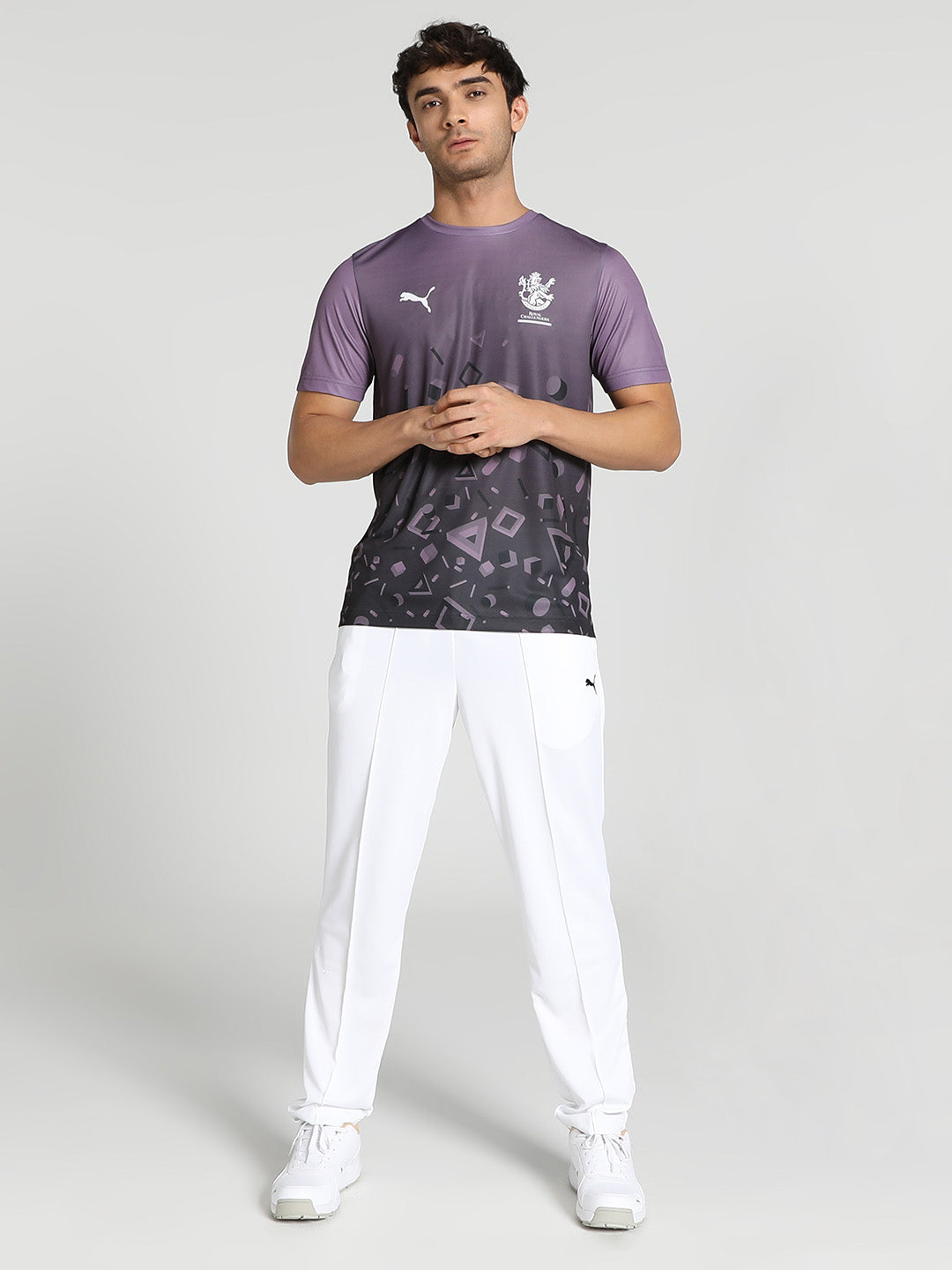 Puma X RCB Men Grey Geometric Print Half Sleeves Round Neck Polyester T-Shirt (5)