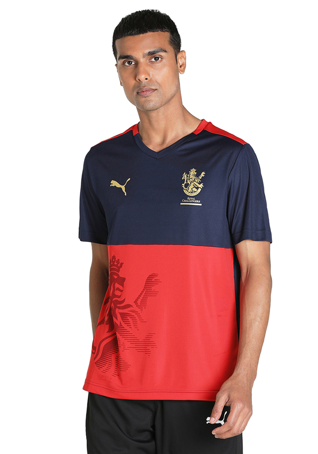 Puma X RCB Men Navy Blue and Red Half Sleeves Official 2023 Take Down Jersey (1)