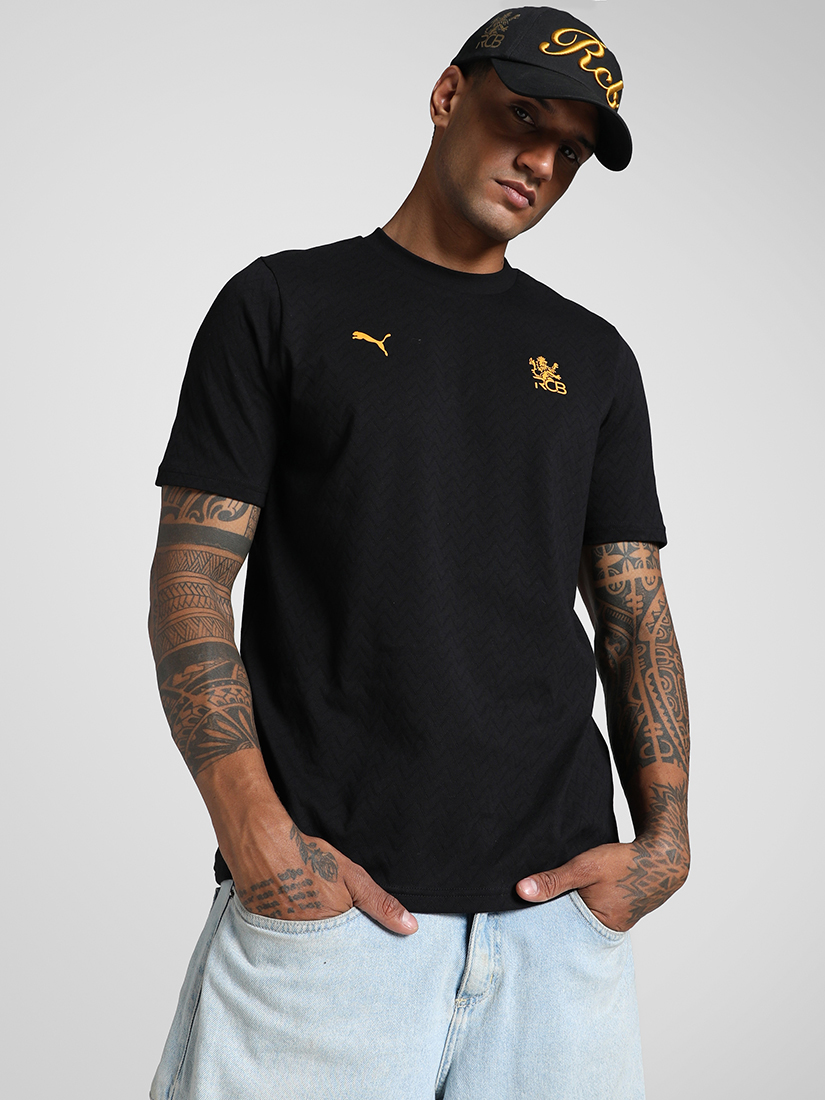 Puma X RCB Men Black Logo Printed Half Sleeves Classic T-Shirt