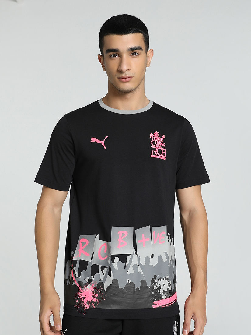 Men Pink and Black Typography Printed Half Sleeves Round Neck Athleisure Cotton T-Shirt