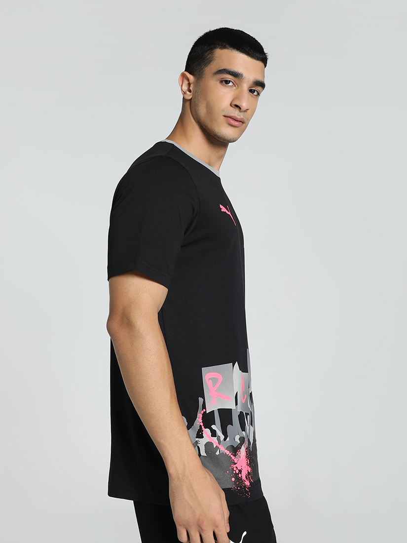 Puma X RCB Men Pink and Black Typography Printed Half Sleeves Round Neck Athleisure Cotton T-Shirt (2)