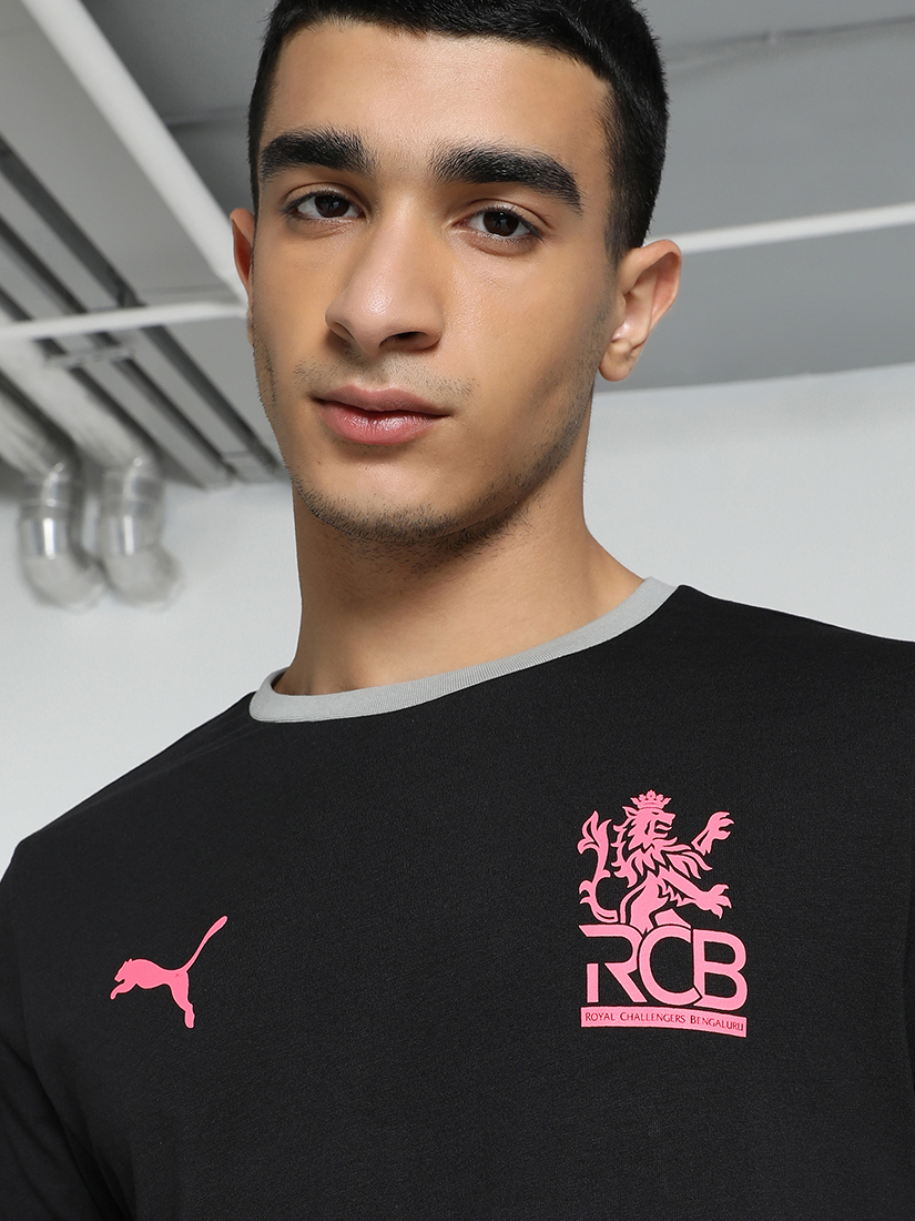 Puma X RCB Men Pink and Black Typography Printed Half Sleeves Round Neck Athleisure Cotton T-Shirt (3)