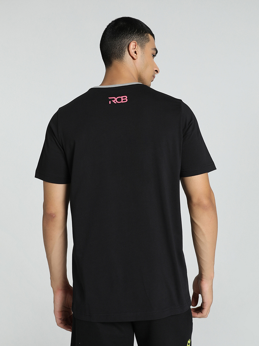 Puma X RCB Men Pink and Black Typography Printed Half Sleeves Round Neck Athleisure Cotton T-Shirt (4)