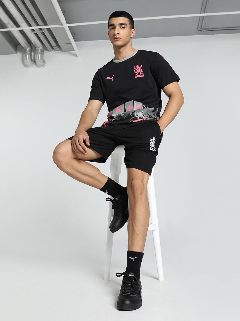 Puma X RCB Men Pink and Black Typography Printed Half Sleeves Round Neck Athleisure Cotton T-Shirt (5)