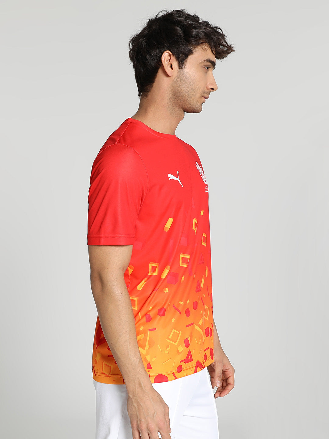 Puma X RCB Men Red Geometric Print Half Sleeves Round Neck Polyester T-Shirt (2)
