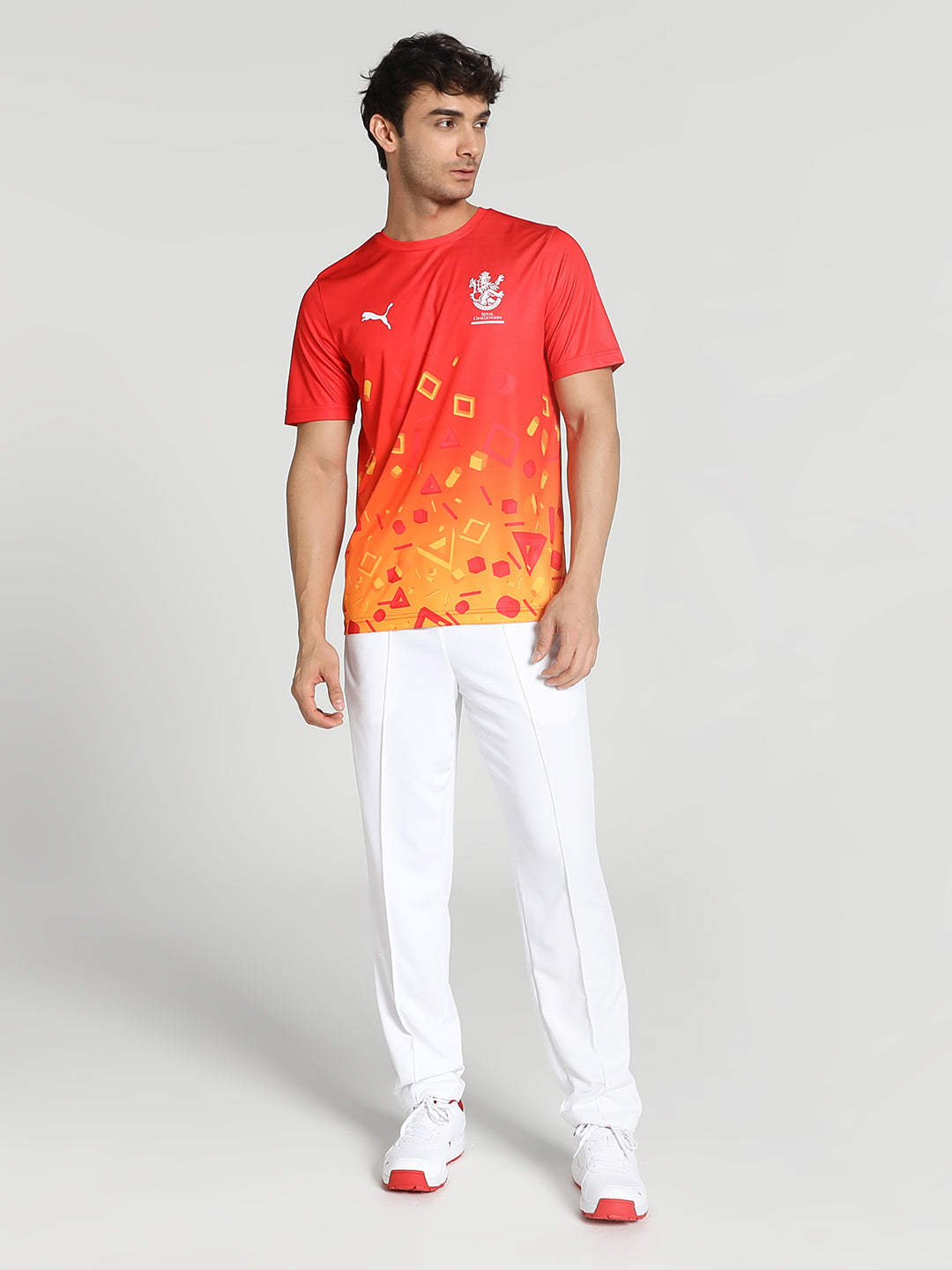 Puma X RCB Men Red Geometric Print Half Sleeves Round Neck Polyester T-Shirt (5)