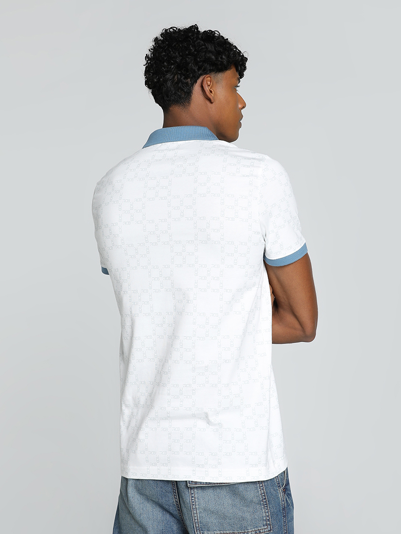 Puma X RCB Men White and Blue All Over Print Half Sleeves Polo Collar Cotton T-Shirt (4)