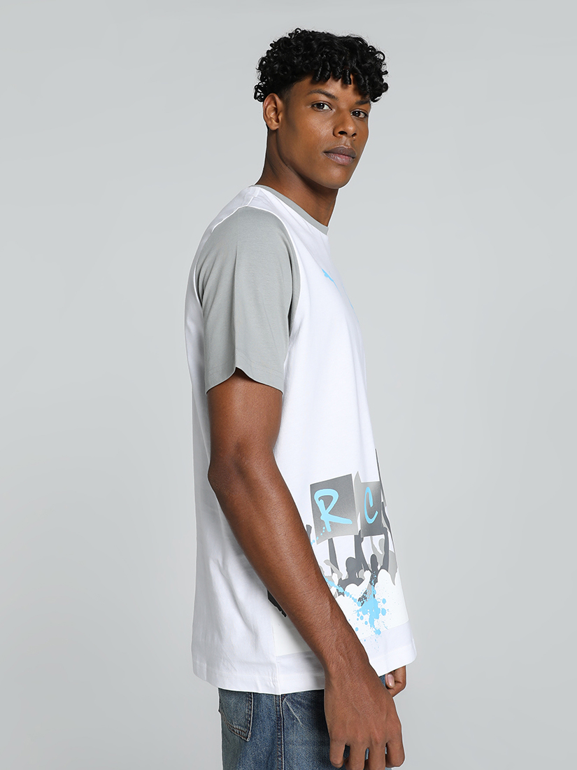 Puma X RCB Men White and Grey Printed Half Sleeves Round Neck Athleisure Cotton T-Shirt (2)