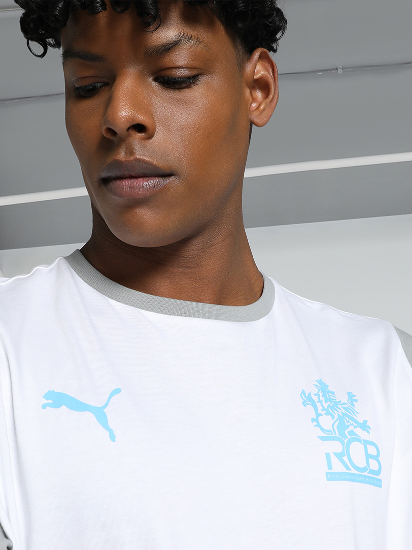 Puma X RCB Men White and Grey Printed Half Sleeves Round Neck Athleisure Cotton T-Shirt (3)