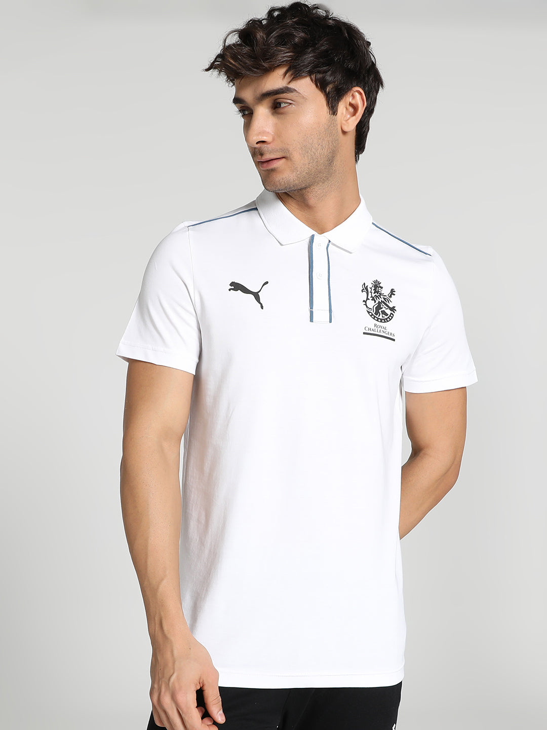 Puma X RCB Men White Printed Half Sleeves Polo Collar Cotton T-Shirt (1)