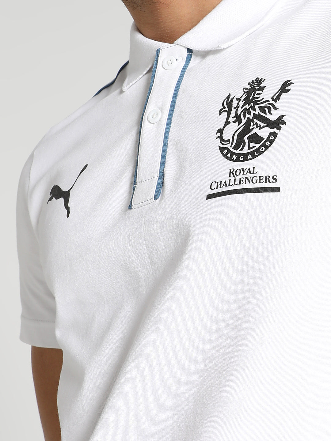 Puma X RCB Men White Printed Half Sleeves Polo Collar Cotton T-Shirt (3)