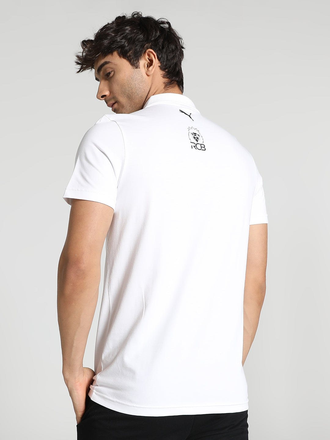 Puma X RCB Men White Printed Half Sleeves Polo Collar Cotton T-Shirt (4)