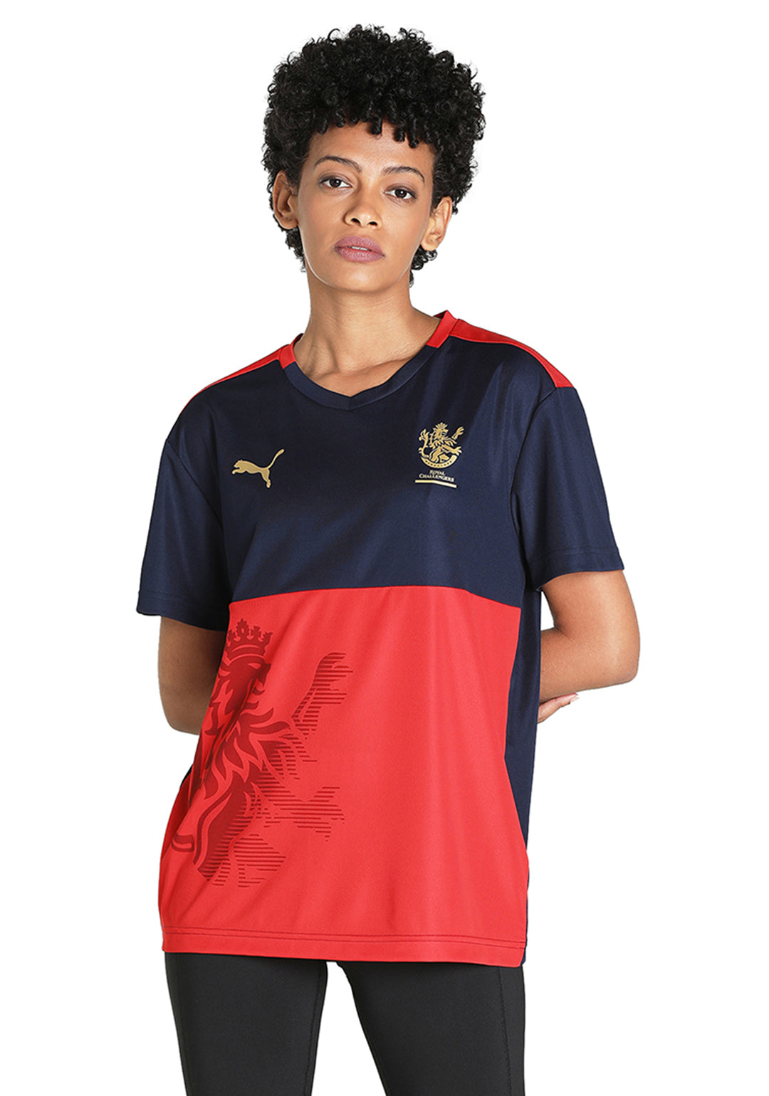 Puma X RCB Women Navy Blue and Red Half Sleeves Official 2023 Take Down Jersey (1)
