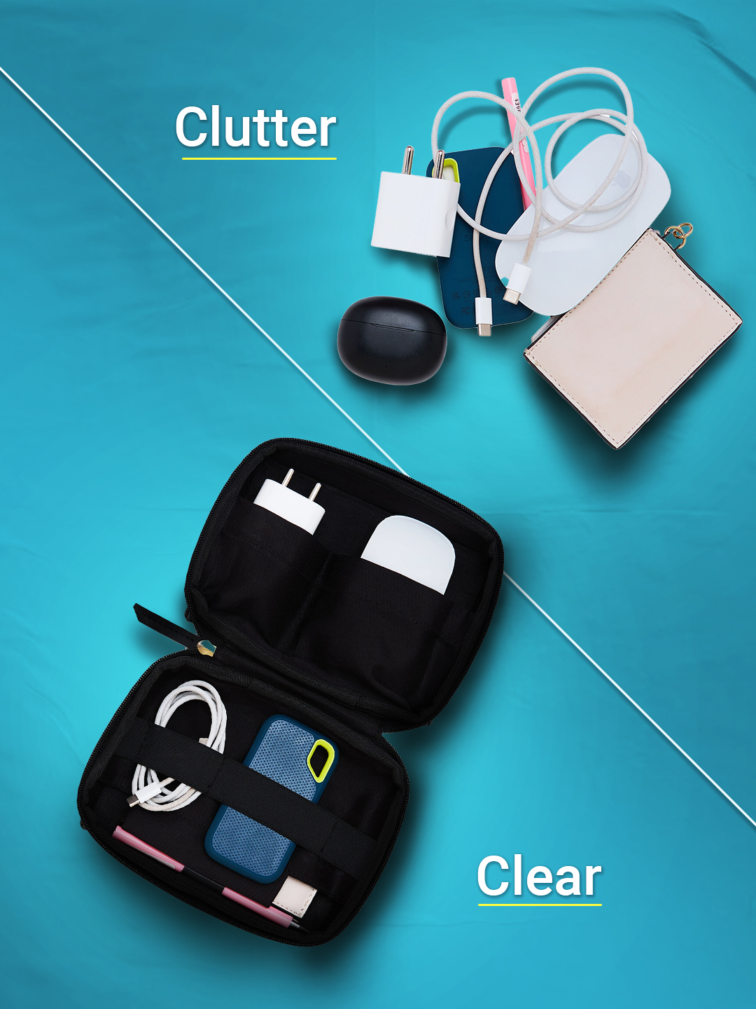 Punjab Kings Portable Pouch for Electronics, Accessories, USB Cables, Power Bank, Gadget Organizer Bag with Multi Compar (3)