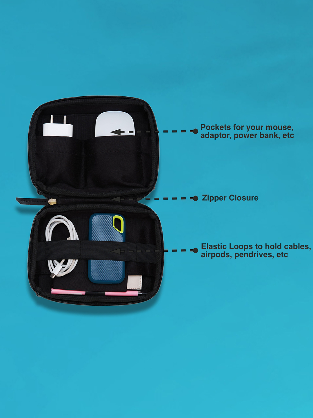 Punjab Kings Portable Pouch for Electronics, Accessories, USB Cables, Power Bank, Gadget Organizer Bag with Multi Compar (6)