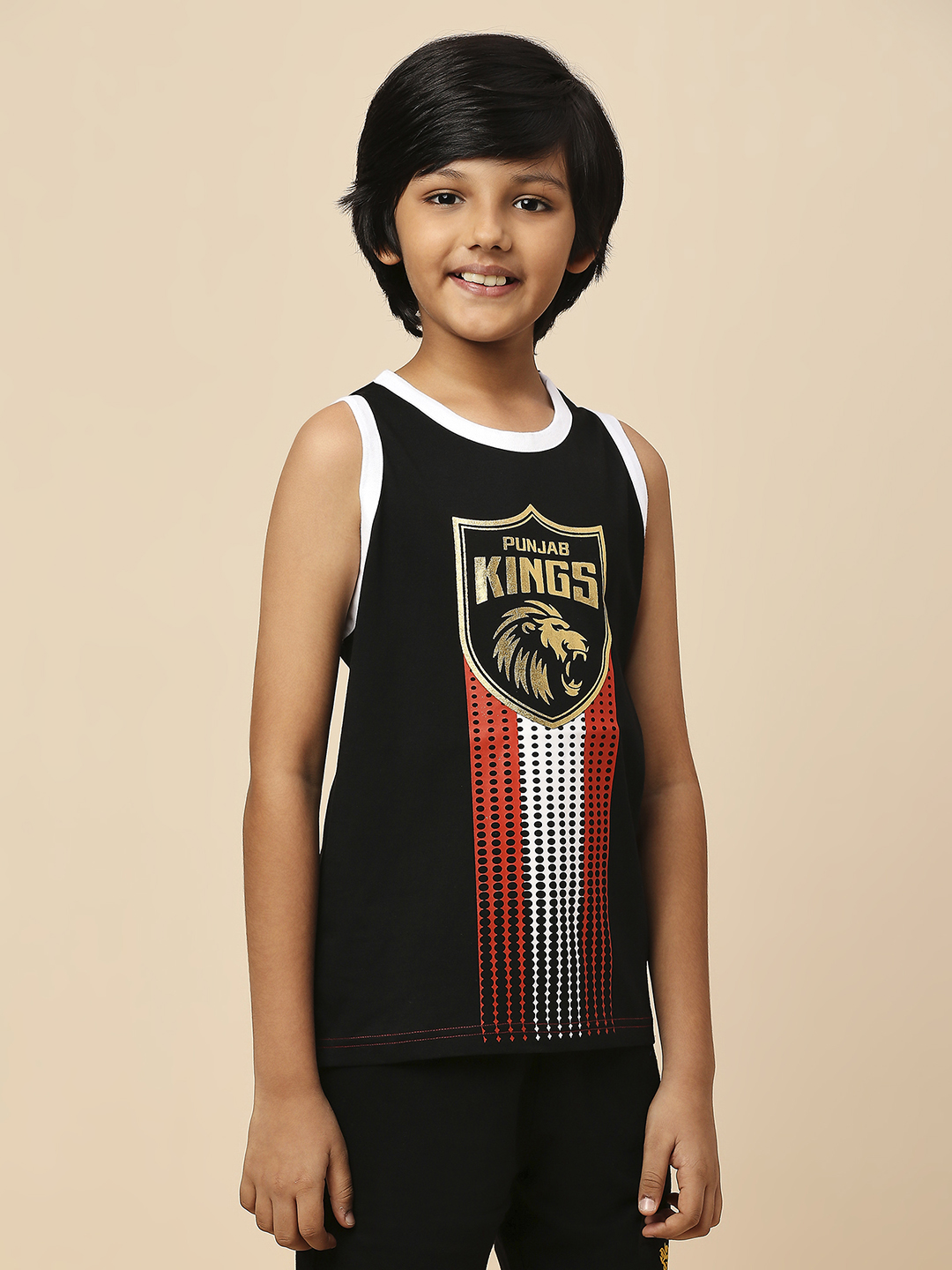 Punjab Kings Boys Black Graphic Printed Sleeveless Round Neck Sports Vest (3)