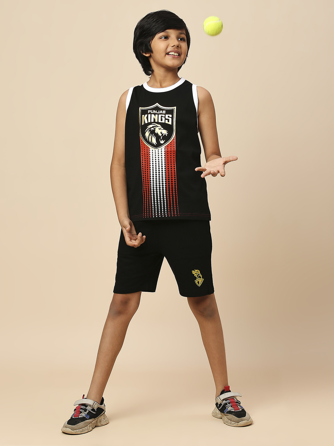 Punjab Kings Boys Black Graphic Printed Sleeveless Round Neck Sports Vest (5)