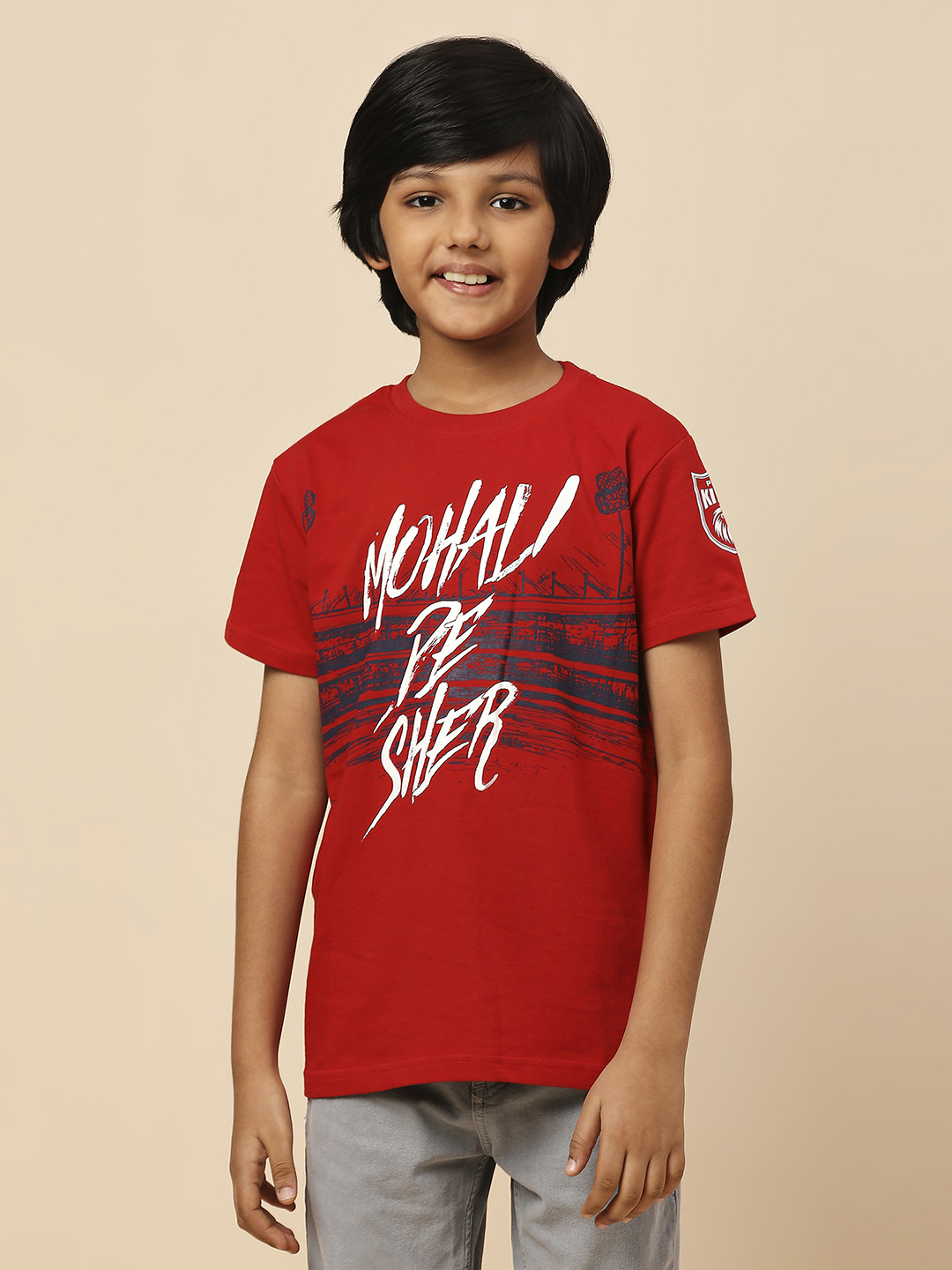Punjab Kings Boys Red Typography Print Half Sleeves Round Neck Cotton T-Shirt (1)
