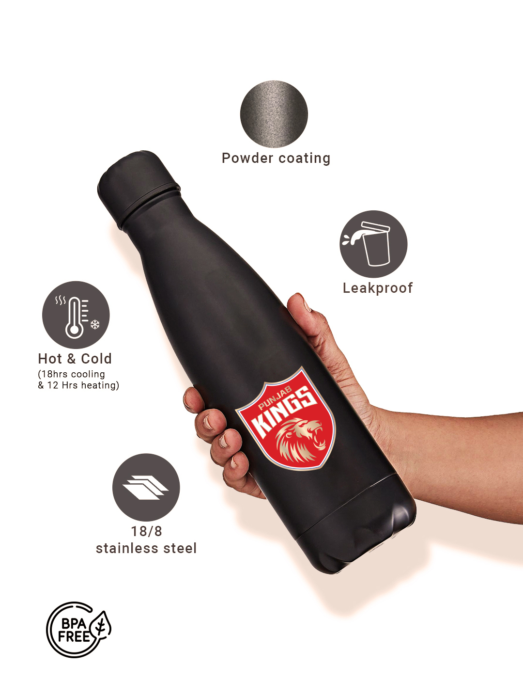 Punjab Kings Double Walled, Vacuum Insulated, Thermosteel Hot and Cold, Rust Proof, Leak-Proof, Stainless Steel Matte Fi (3)
