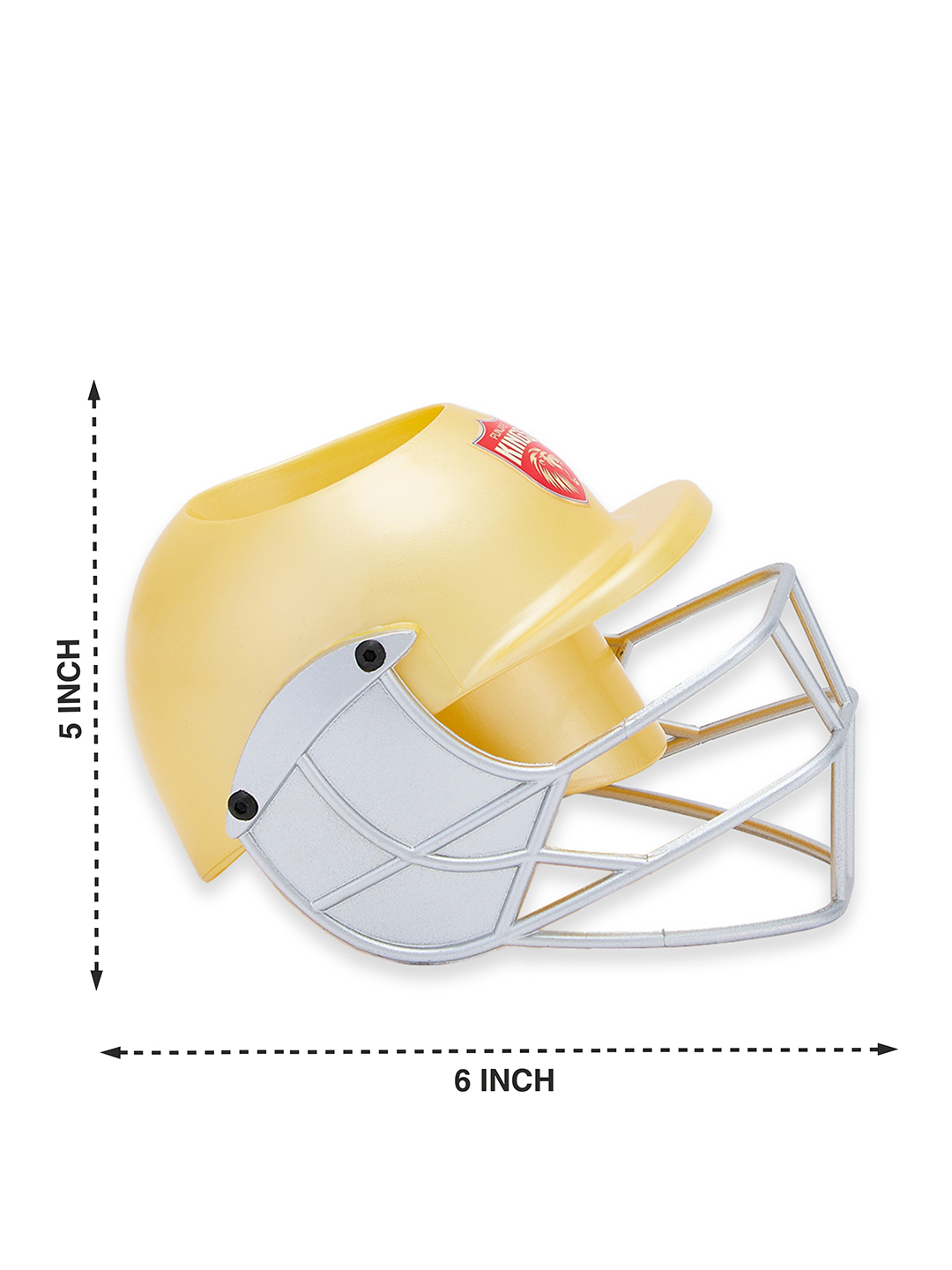 Punjab Kings Helmet Shaped Gold Logo Printed Pen and Pencil Stand, Pen Holder For Office and Home (11)
