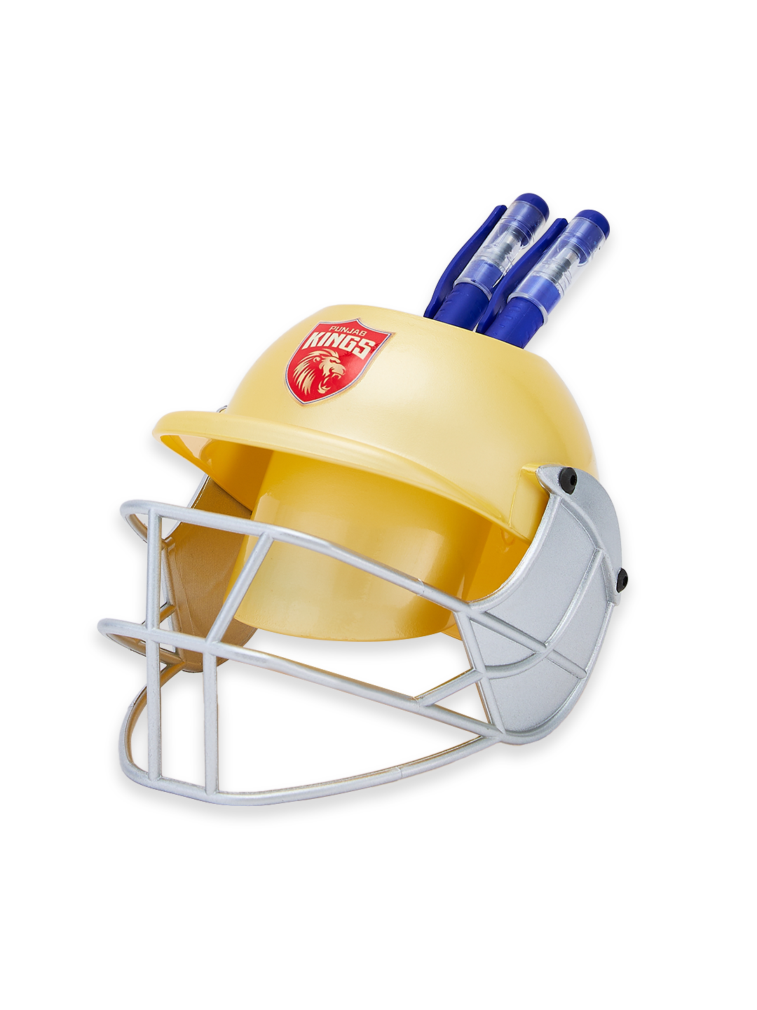Punjab Kings Helmet Shaped Gold Logo Printed Pen and Pencil Stand, Pen Holder For Office and Home (10)