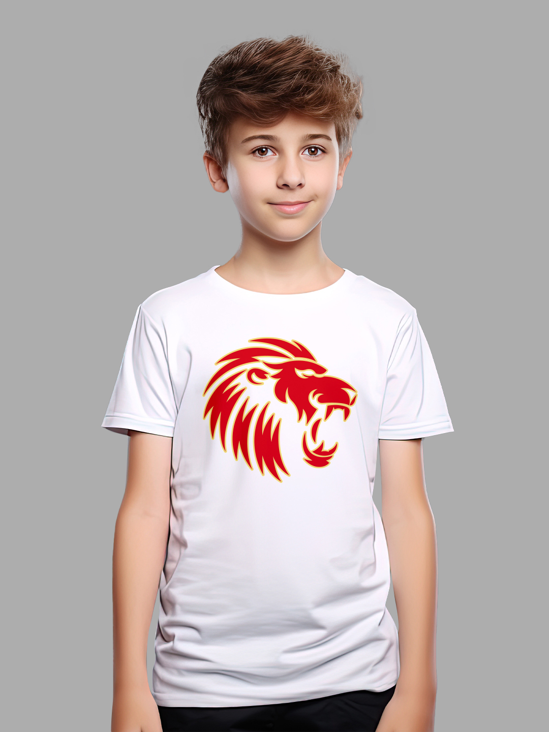Kids Boys White Logo Printed Half Sleeves Round Neck Cotton T-Shirt