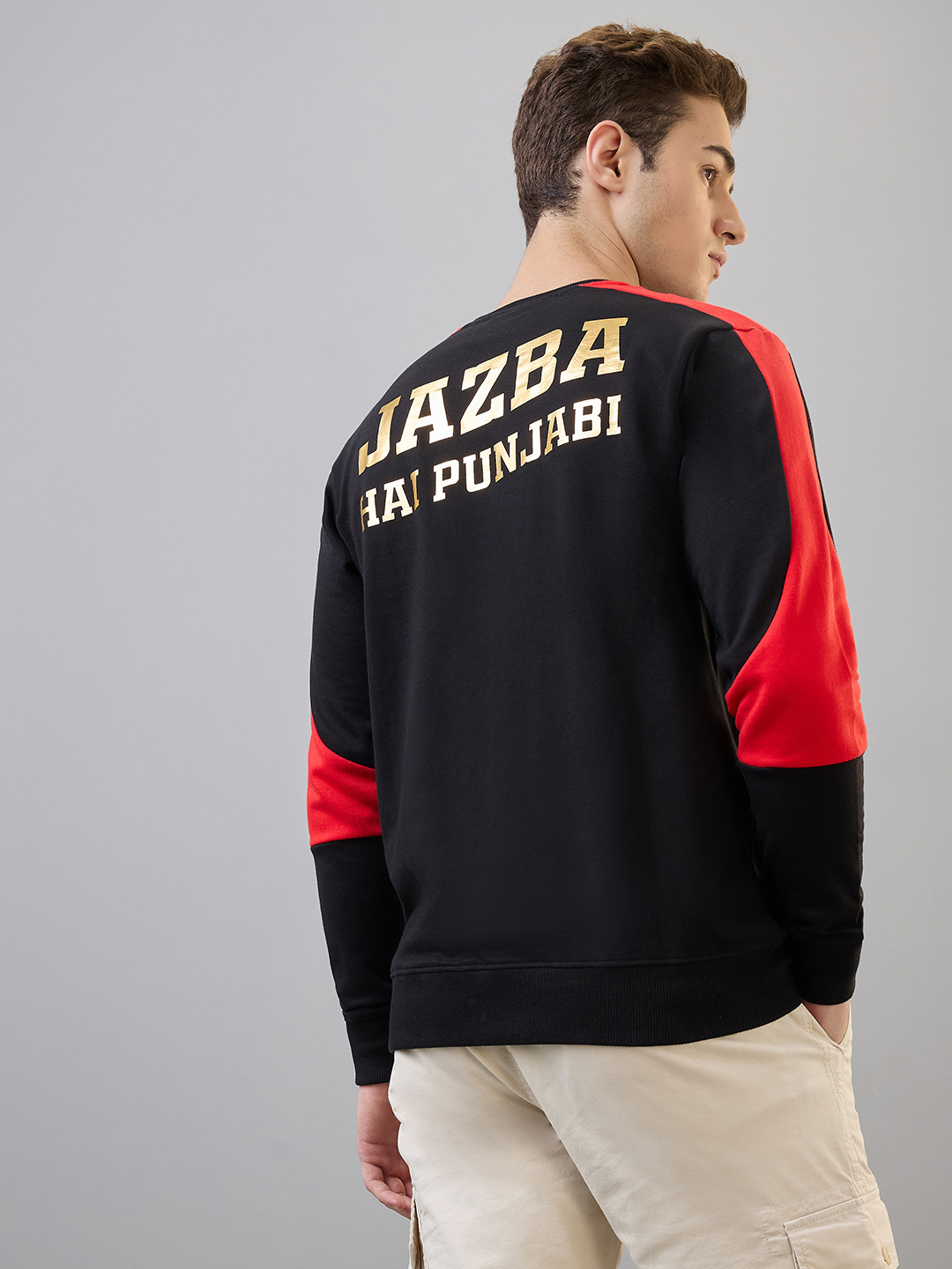 Punjab Kings Men Black and Red Jazba Hai Punjabi Printed Sweatshirt