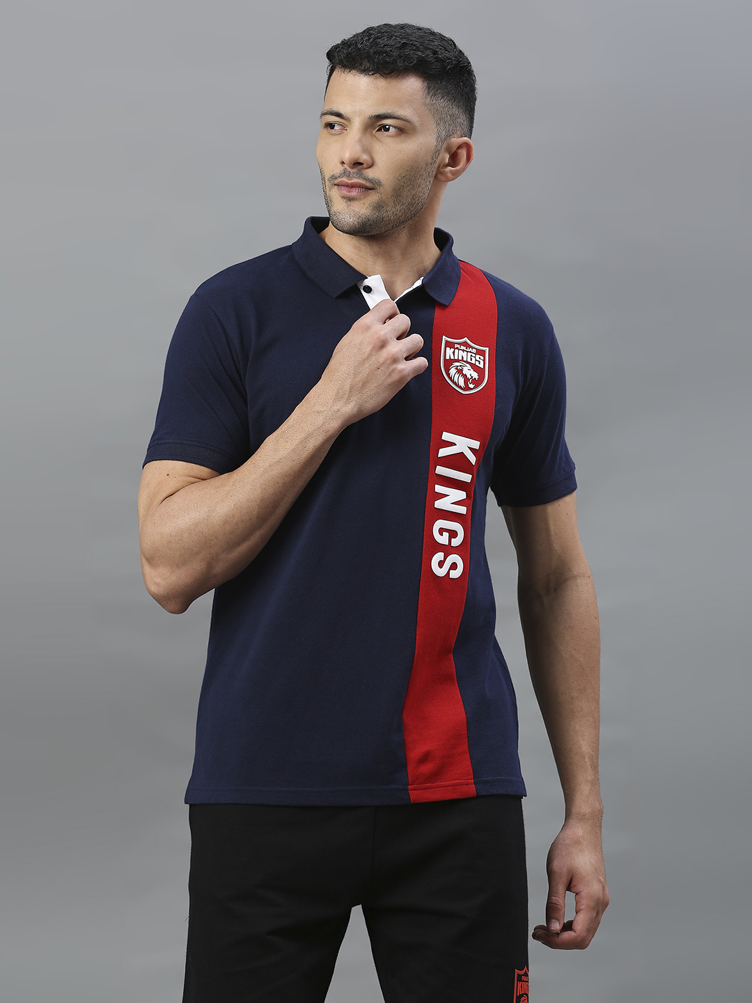 Men Black and Red Logo Printed Half Sleeves Polo Collar Cotton T-Shirt