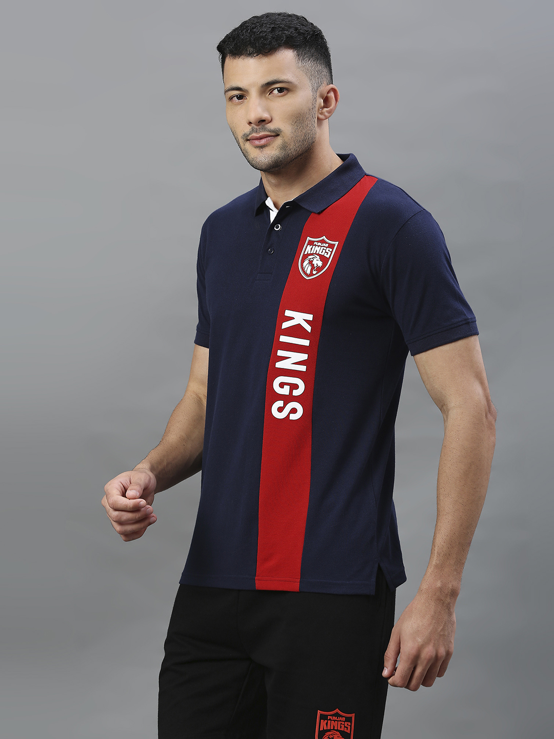 Punjab Kings Men Black and Red Logo Printed Half Sleeves Polo Collar Cotton T-Shirt (4)