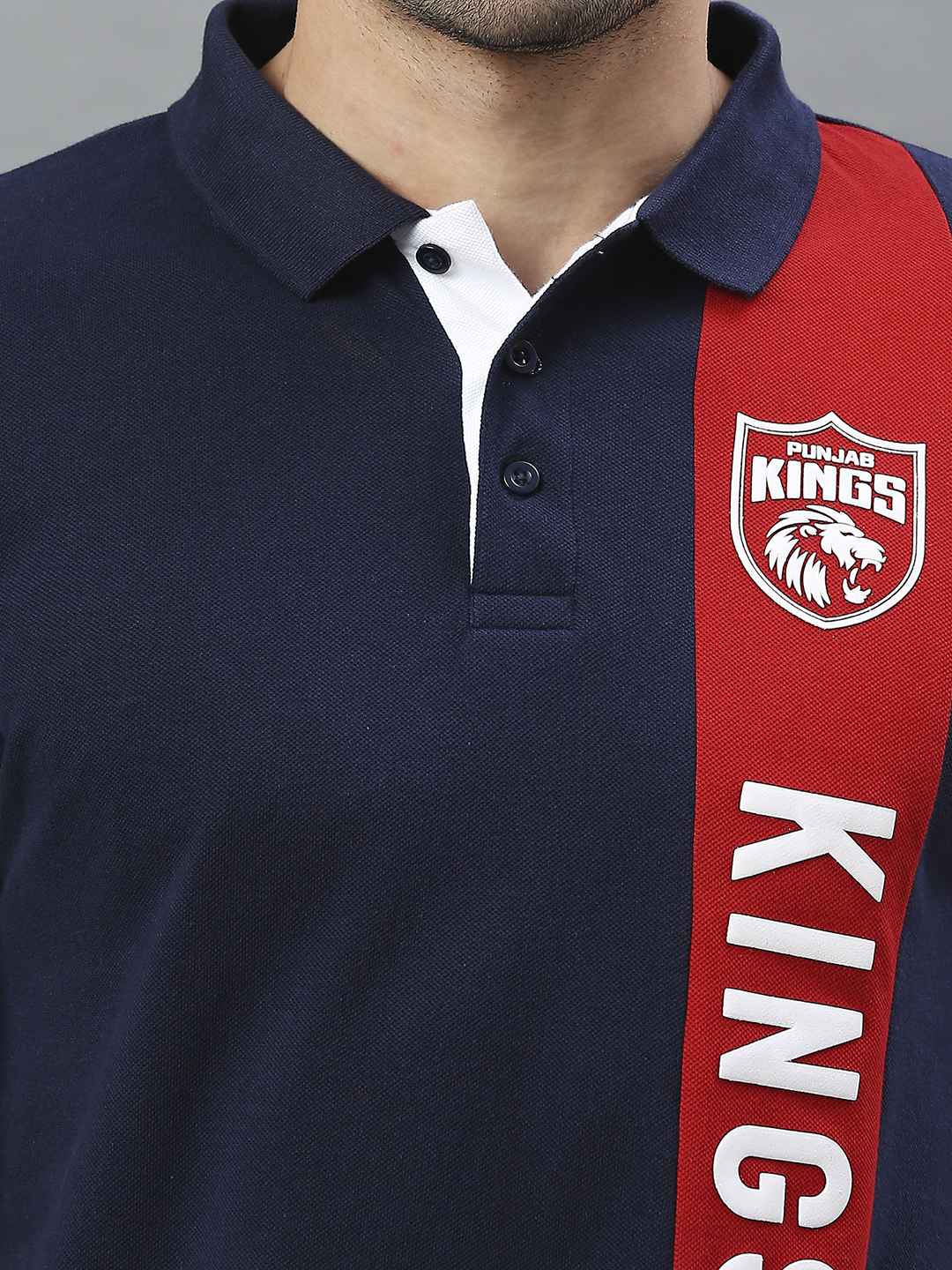 Punjab Kings Men Black and Red Logo Printed Half Sleeves Polo Collar Cotton T-Shirt (6)