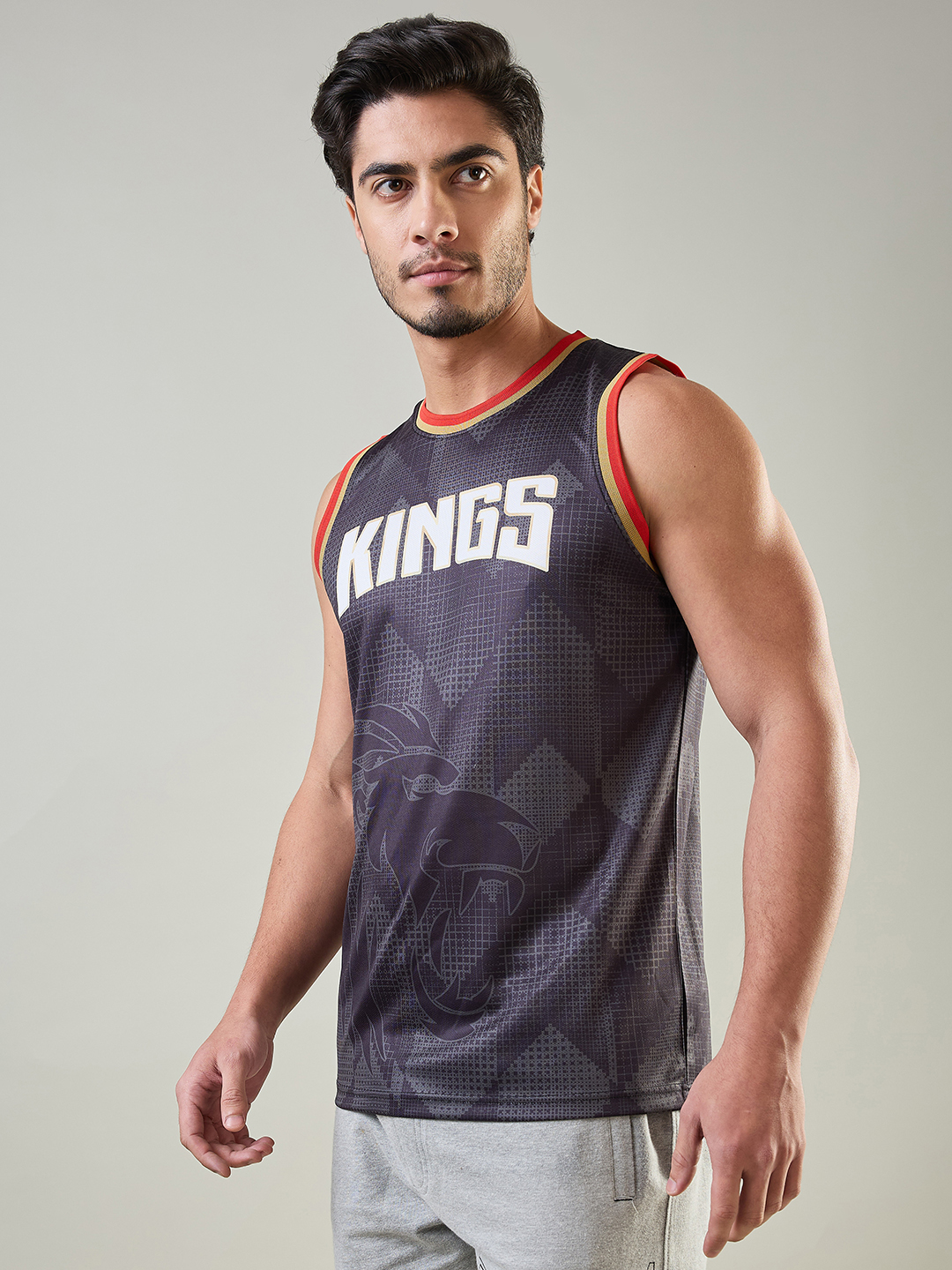 Punjab Kings Men Black and Red Printed Round Neck Sleeveless Polyester Vest (2)