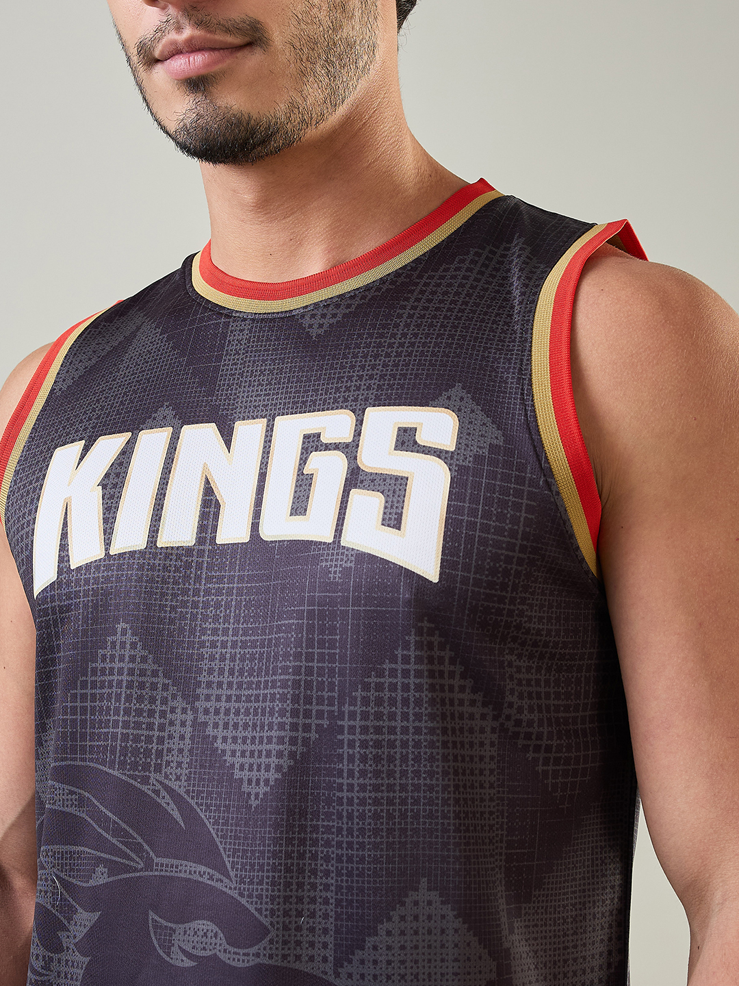 Punjab Kings Men Black and Red Printed Round Neck Sleeveless Polyester Vest (5)