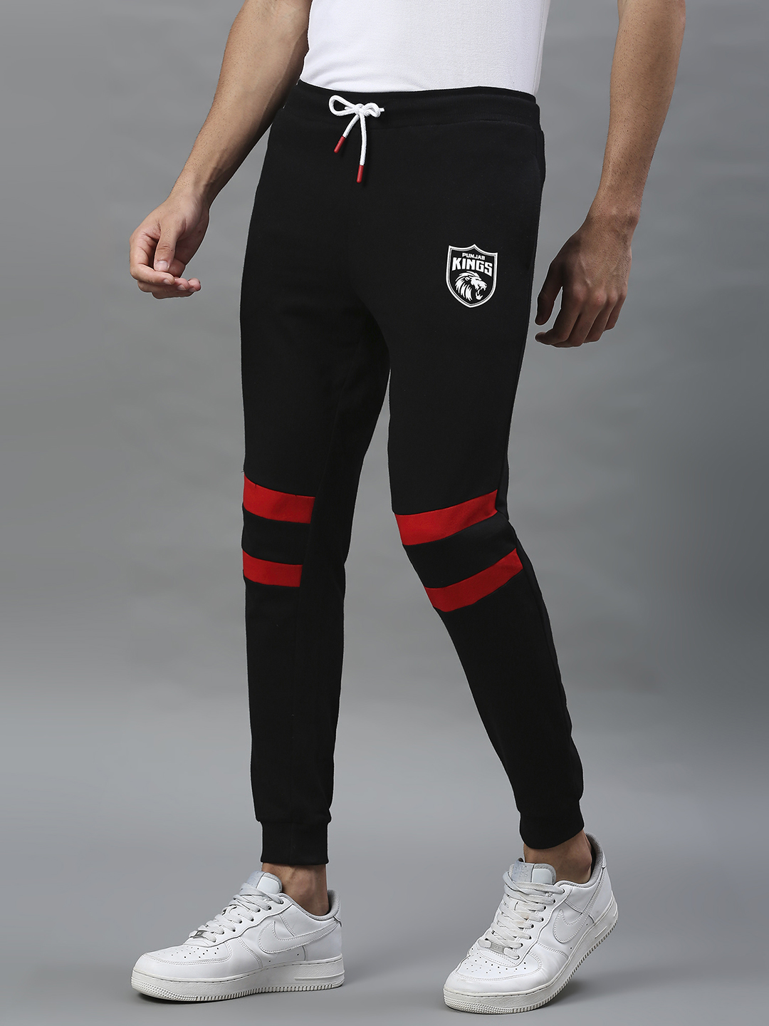 Punjab Kings Men Black and Red Striped Mid-Rise Cotton Training Regular Fit Joggers (4)